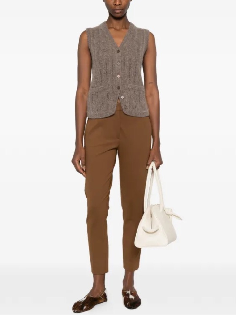 Max Mara Pegno Pocket Straight Leg Trousers Brown Size 6 - Picture 2 of 14